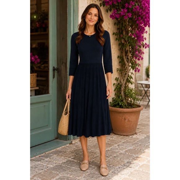 Boden Dresses & Skirts - Boden Navy Blue Knit Fit & Flare Midi Dress Womens US 10 Cable Skirt